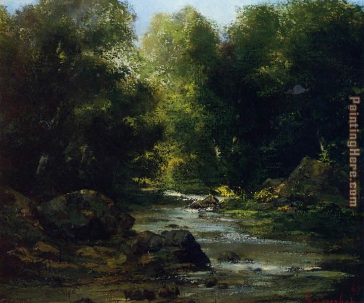 River Landscape painting - Gustave Courbet River Landscape art painting